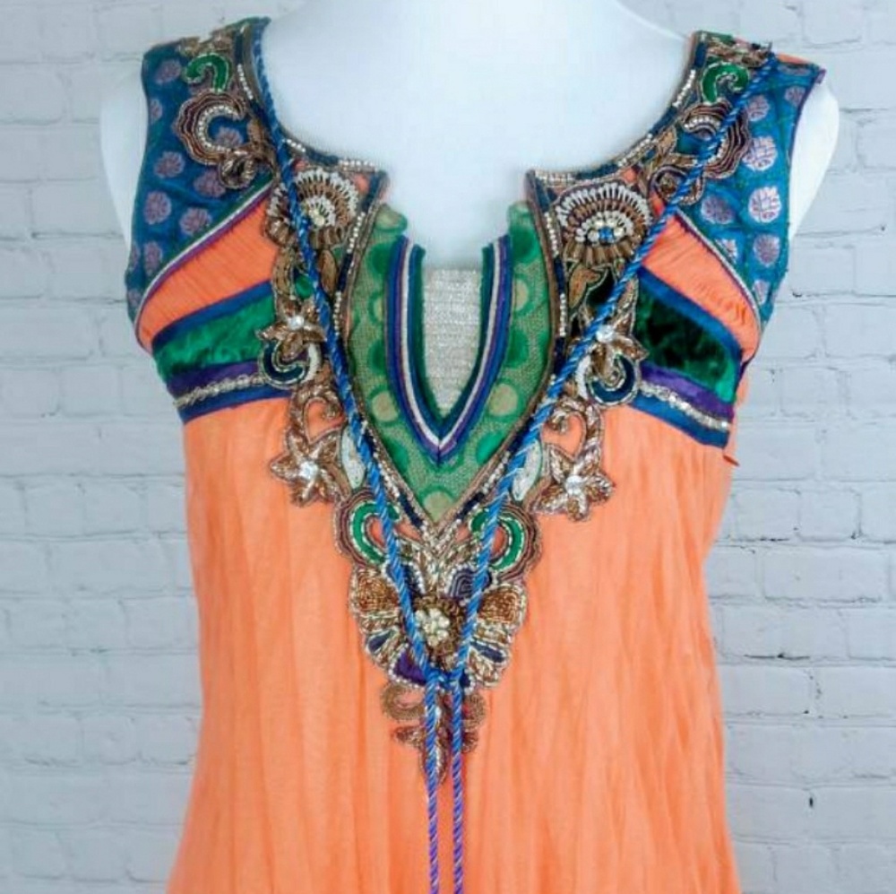 East Indian embellished mesh overlay dress